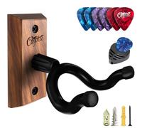 ClefArc Guitar Wall Mount 1 Pack, Black Walnut Guitar Wall Hangers, U-Shape Hardwood Guitar Hanger, Guitar Gifts for Men Guitarists, Guitar Accessories, with 6 Assorted Guitar Picks