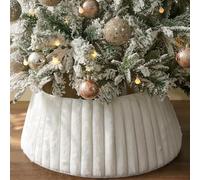 CLEFFNS Christmas Tree Collar, Rustic White Luxury Plush Faux Fur Tree Collar With Stripe Textured Pattern, Xmas Tree Ring Boho Tree Skirt