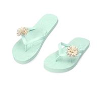 CLEIKS Toe Separator Women's Flip Flops with Flowers Slippers Bathing Shoes Slippers Flat Bathing Slippers Wide Summer Shoes Sandals Women Slippers Mules, Green, 5 UK