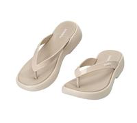 CLEIKS Toe Separator Women's Flip Flops with Hearts Slippers Bathing Shoes Slippers Flat Bathing Slippers Wide Summer Shoes Sandals Women Slippers Mules, khaki, 5 UK