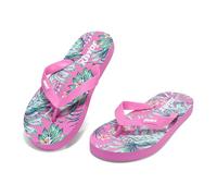 CLEIKS Women's Comfortable Beach Toe Separator with Tropical Flowers Lace Lightweight Sandals, pink, 4 UK