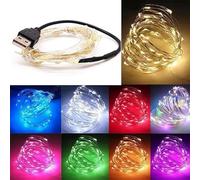 Cleiscry 1 x 2 m 3 m 5 m 10 m led fairy lights copper wire USB or battery operated led string light fairy light for Christmas lights wedding party (blue light (B), USB plug 5 metres)