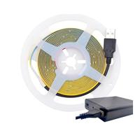 Cleiscry 5 V USB Battery (4 x AA) Operated COB LED Strip Light 3 mm 5 mm 8 mm Circuit Board with Switch DC White Red Yellow 320 LEDs / m Flexible Tape Lamp (Natural White (4000 K), 3 mm PCB - 2 m