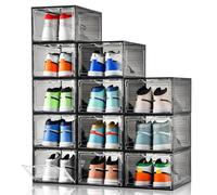 Clemate Upgraded X-Large Shoe Storage Box,12 Pack,Shoe Box Clear Plastic Stackable,Drop Front Shoe Box with Clear Door,Shoe Organizer Containers For Sneaker Display,Fit up to US Size13, Ashy