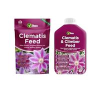 Clematis Feed 0.9kg Pouch & Liquid Feed 1L - Complete Fertiliser Set for Clematis and Climbing Plants, Promotes Vigorous Growth Strong Roots & Brighter Blooms with Balanced Nutrients and Potassium
