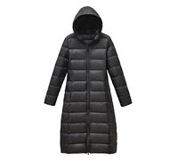 Clementie Womens Winter Down Long Jacket Ladies Ultra Lightweight Hooded Parka Windproof Waterproof Warm Puffy Insulated Quilted Coats for Outdoors, Walking (XL,Black)