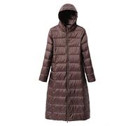 Clementie Womens Winter Down Long Jacket Ladies Ultra Lightweight Hooded Parka Windproof Waterproof Warm Puffy Insulated Quilted Coats for Outdoors, Walking (S,Brown)