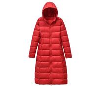 Clementie Womens Winter Down Long Jacket Ladies Ultra Lightweight Hooded Parka Windproof Waterproof Warm Puffy Insulated Quilted Coats for Outdoors, Walking (M,Red 01)