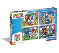 Clementoni - 21522-4 In 1 Supercolor Puzzle - Sonic - 12+16+20+24 Pieces, Jigsaw Puzzle For Kids Age 3, Puzzle Cartoon, Made In Italy