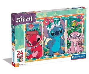 Clementoni - 24029 - Supercolor Puzzle - Disney Stitch - 24 Maxi Pieces| Jigsaw Puzzle For Kids Age 3| Puzzle Cartoon| Made In Italy