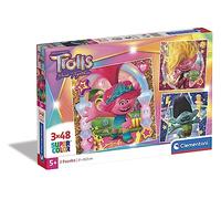 Clementoni - 25292 - Supercolor Puzzle - Trolls 3-3x48 Pieces (3 Puzzles Included), Jigsaw Puzzle For Kids Age 5, Puzzle Cartoon, Made In Italy
