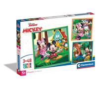 Clementoni - 25298 - Supercolor Puzzle - Disney Mickey And Friends - 3x48 Pieces (3 Puzzles Included), Jigsaw Puzzle For Kids Age 5, Puzzle Cartoon, Made In Italy