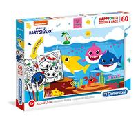 Clementoni 26093, Baby Shark Double Face Coloring Supercolor Puzzle for Children - 60 Pieces, Ages 5 Years Plus