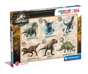 Clementoni - 27179 - Supercolor Puzzle - Jurassic World - 104 Pieces, Jigsaw Puzzle For Kids Age 6, Puzzle Cartoon, Made In Italy
