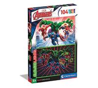 Clementoni - 27554 - Glowing Lights Collection - Marvel Avengers, puzzle glow in the dark - 104 Pieces - jigsaw puzzles for kids age 6 - Made in Italy, cartoon puzzles