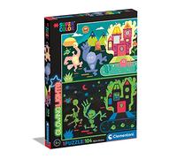 Clementoni - 27558 - Glowing Lights Collection - Monsters, puzzle glow in the dark - 104 Pieces - jigsaw puzzles for kids age 6 - Made in Italy, cartoon puzzles