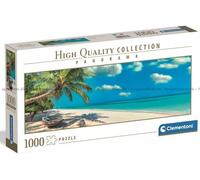 Clementoni Panorama Jigsaw Puzzle, 1000 Pieces, Tropical Beach with Palm Tree, Swinging Dy The Ocean 98 x 33 cm