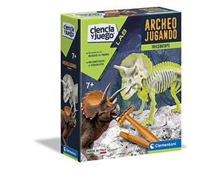 Clementoni - Archaeoplaying Triceratops Phosphorescent - Scientific Game for Digging and Riding Dinosaurs from 7 Years Old, Toy in Spanish (55031)