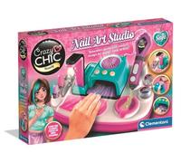 Clementoni Crazy Chic Nail Art Studio, Real Salon-Style Manicure Kit for Kids, Glitter Gun & LED Station, Ages 6+, Made in Italy