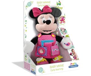 Clementoni Disney Baby Minnie Sensory Plush Toy, Interactive Soft Toy for 12 months+, Squeak, Peekaboo Pocket, Zips & Mirror (61798)