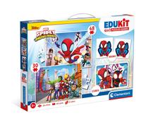 Clementoni Educational Game Edukit 4 in 1 Marvel Spidey And His Amazing Friends (Jigsaw Puzzle 30 Pieces and 48 Pieces, 6 Cubes, 1 Memo), Game For Children 3-5 Years, Made In Italy, 18295