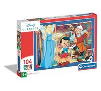 Clementoni Jigsaw Puzzle Disney Pinocchio 104 Pieces - Supercolor Puzzle For Children 6-8 Years, Cartoon, Disney, Gift For Boy/Girls, Puzzle For Kids, Made In Italy, 25756