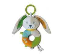 Clementoni - Lovely Bunny Soft Rattle Plush Toy Play Baby Rattle Stroller Ring Strengthens Motor and Sensory Skills, 100% Machine Washable, Multicoloured, 17787