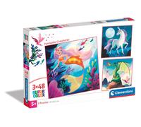Clementoni Jigsaw Puzzle Supercolor Fantastic Creatures 3x48 pieces Ages 5-7 Made in Italy