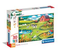 Clementoni - Supercolor The Farm-30 stukjes kinderen 3 jaar, puzzel dieren, afbe