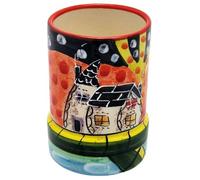 Cleminson Hand-Painted Ceramic Utensil Pot | Tuscany or Picasso Theme | Made in Spain | Utensil Holder, Kitchen Decor Storage Organiser Jar for Spoons, Cutlery, Brushes (Picasso Style House)