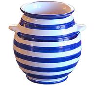 Cleminson Hand-Painted Striped Ceramic Utensil Jar | Artisan Kitchen Utensil Holder | Made in Andalusia, Spain | Stylish Cutlery Pot Organiser | Rustic Farmhouse Crock (Blue)
