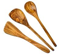 Cleminson Handcrafted Olive Wood Utensils - Wooden Spatula, Spoon & Sauce Spoon with Corner or 3-Piece Set (3-Piece Set)