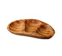 Cleminson Olive Wood Hand-Carved 3-Section Snacks & Nibbles Platter - 26 x 15 cm