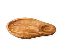 Cleminson Olive Wood Hand-Carved Appetiser and Tapas Dish with Dipping Section - 29 x 15 cm
