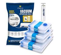 Clenvio Vacuum Compression Storage Bags with Free Hand Pump, 6 Pack Mixed Sizes, Transparent, Airtight Seal, Space Saver Bags for Clothes and Bedding, 7 Layers Premium