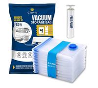 Clenvio Vacuum Compression Storage Bags with Free Hand Pump, 9 Pack Extra Large, Transparent, Airtight Seal, Space Saver Bags for Duvets, Pillows and Bedding, 7 Layer Premium