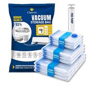 Clenvio Vacuum Compression Storage Bags with Free Hand Pump, 9 Pack Mixed Sizes, Transparent, Airtight Seal, Space Saver Bags for Clothes and Bedding, 7 Layers Premium
