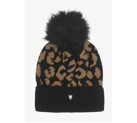 Cleo Black Leopard Print Bobble Hat - Black Fabric / One Size