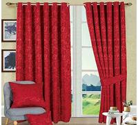 Cleo Paisley Pattern Jacquard Curtains Eyelet Ring Top Fully Lined Curtain + Tiebacks, (Burgandy, 66" x 90")