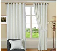Cleo Paisley Pattern Jacquard Curtains Eyelet Ring Top Fully Lined Curtain + Tiebacks, (White, 66" x 90")