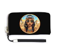 Cleopatra Egyptian Queen Ancient Egypt Leather Wallet Fashion Purse Long Pouch with Wrist Strap for Men Women