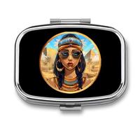 Cleopatra Egyptian Queen Ancient Egypt Travel Pill Organizer 2 Compartments Pill Case Pill Box Containers for Purse Pocket