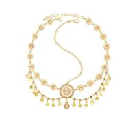 Cleopatra Headpiece - Gold Headpiece, Gold Head Chain, Gold Headpiece Cleopatra, Gold Headband, Egyptian Headpiece, Ethnic Double-layer Coin Head Chain with Tassels and Diamond Flower Forehead Chain