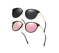 Cleoxyge Fashion Sunglasses for Women Men Polarized Metal Fashion Ladies Sunglass UV400 Oval Elegant for Ladies Teen Girls Men (2 Pack(Polarized) Gradient Gray + Mirror Pink Lens/Blackgold Frame)