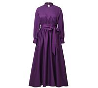 Clergy Dress for Women A Line Elegant Maxi Skirt Long Sleeve Modest Church Dresses Priest Costume with Collar and Belt Purple
