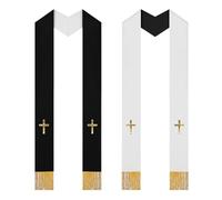 Clergy Scarf - Reversible Cross Embroidery Tassel Stoles, Traditional Liturgical Apparel, Double-Sided Pastor Shawl | Sacred Rituals Religious Events Spiritual Gatherings Men Women Purple 140g