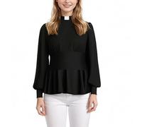 Clergy Shirt for Women Church Clerical Shirts Priest Clergy Attire Thickening Line Hem Long Sleeve Blouse Top Black