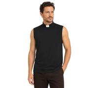 Clergy Shirts for Men Sleeveless Priest Shirt with Tab Collar, Breathable Minister Clerical Vestment Costume Shirt Tops, Modern Clerus Clothing