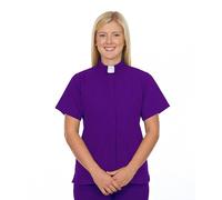 Clergy Shirts for Women with Tab Collar | Short Sleeves | Minister Clergy Apparel | Priest Shirt, Purple, 22