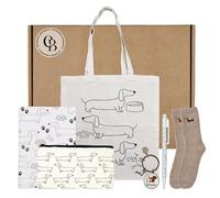 Clermont Bundles Dachshund Gift Set for Women & Men - Sausage Dog Gift Hamper. Bundled with Socks, Notepad & Pen, Keyring, Makeup Bag, Tote Bag